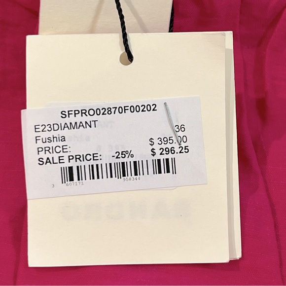 NWT Sandro Diamant Pink Ruched Mini Dress w/ minor inside lining rips by zipper - Picture 6 of 9